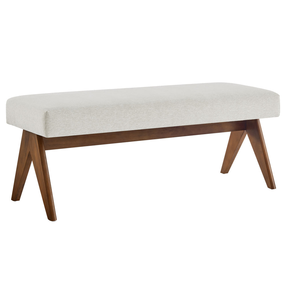 Modway Lyra 47 Inch Heathered Fabric Upholstered Bench in Ivory