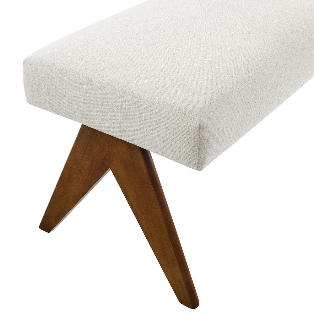 Modway Lyra 47 Inch Heathered Fabric Upholstered Bench in Ivory