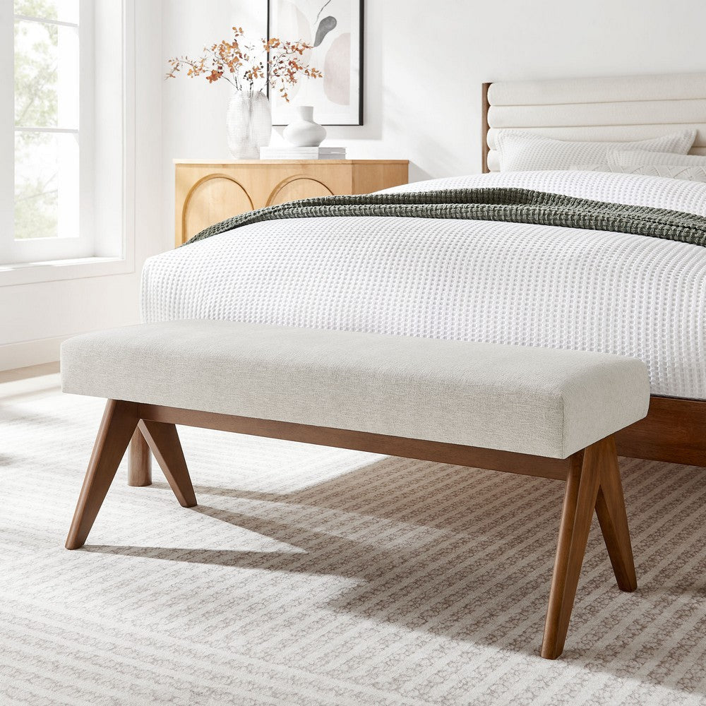 Modway Lyra 47 Inch Heathered Fabric Upholstered Bench in Ivory