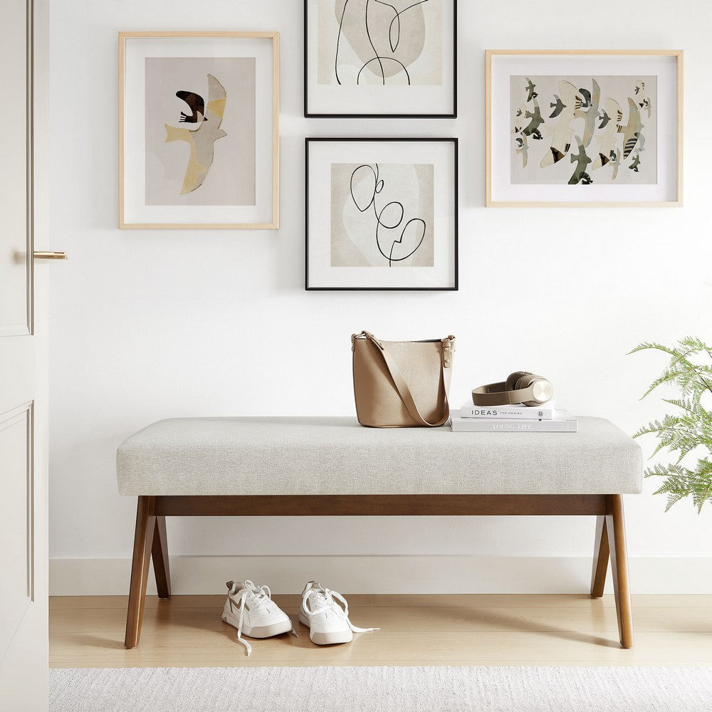 Modway Lyra 47 Inch Heathered Fabric Upholstered Bench in Ivory