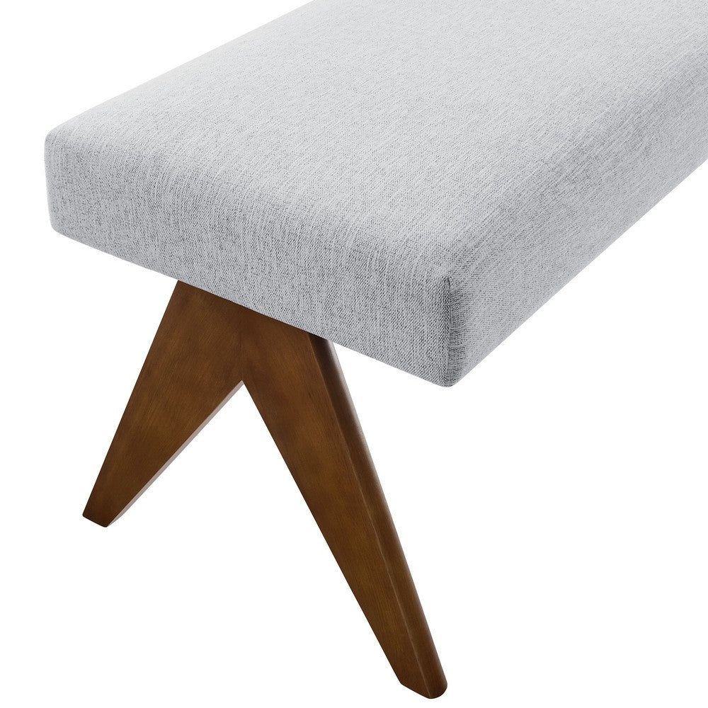 Modway Lyra 47 Inch Heathered Fabric Upholstered Bench in Light Gray
