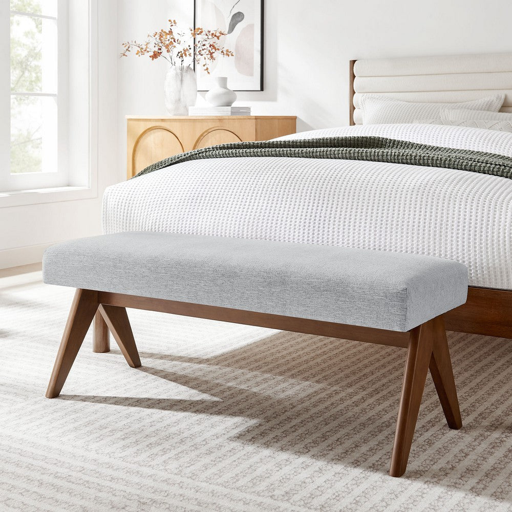 Modway Lyra 47 Inch Heathered Fabric Upholstered Bench in Light Gray