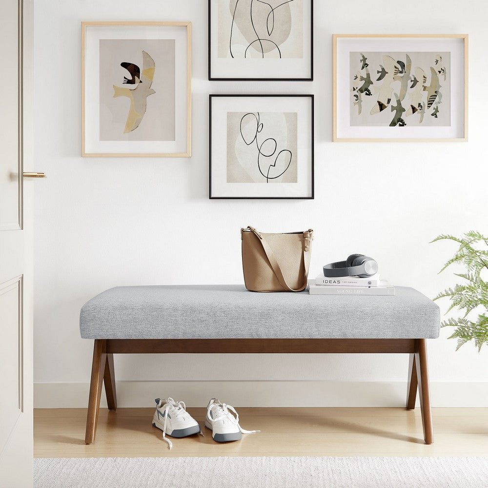 Modway Lyra 47 Inch Heathered Fabric Upholstered Bench in Light Gray