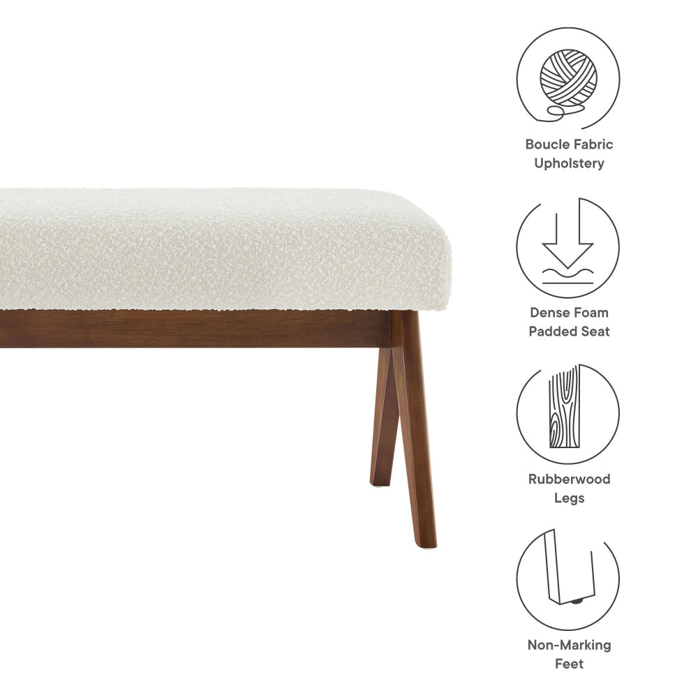 Modway Lyra 47 Inch Boucle Upholstered Bench in Ivory Boucle