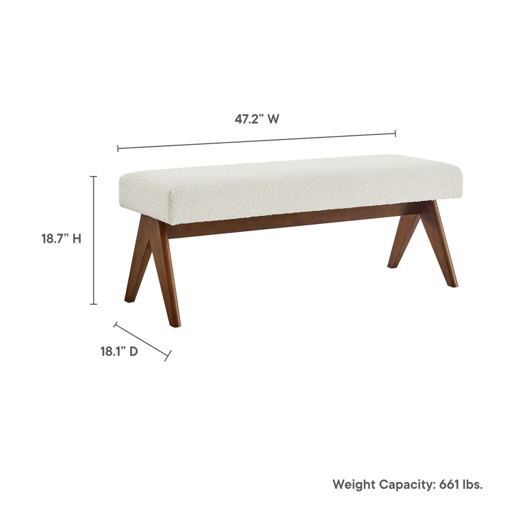 Modway Lyra 47 Inch Boucle Upholstered Bench in Ivory Boucle