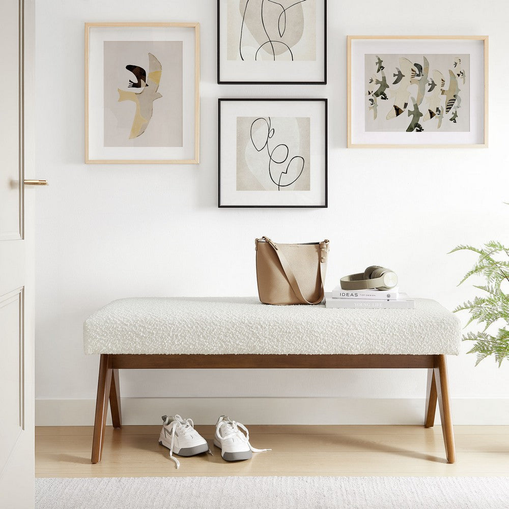 Modway Lyra 47 Inch Boucle Upholstered Bench in Ivory Boucle