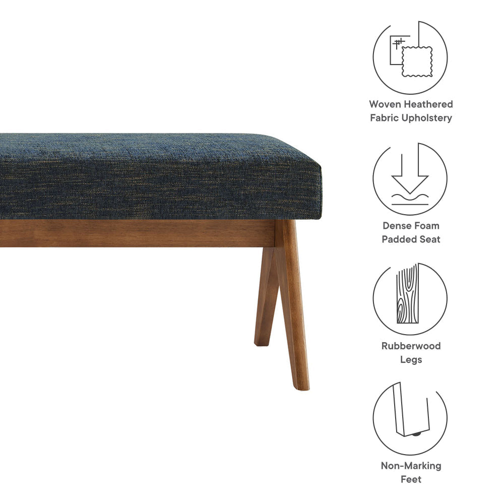 Modway Lyra 63 Inch Heathered Fabric Upholstered Bench in Azure
