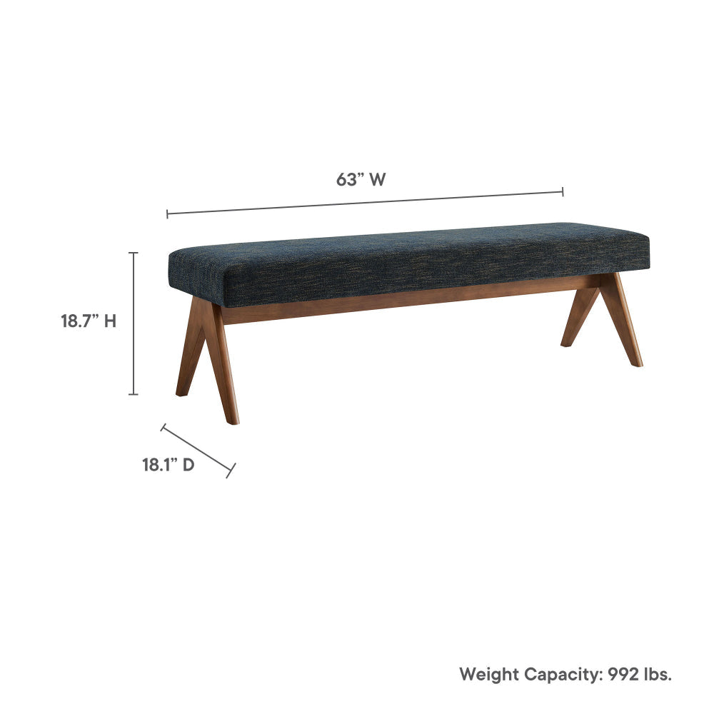 Modway Lyra 63 Inch Heathered Fabric Upholstered Bench in Azure