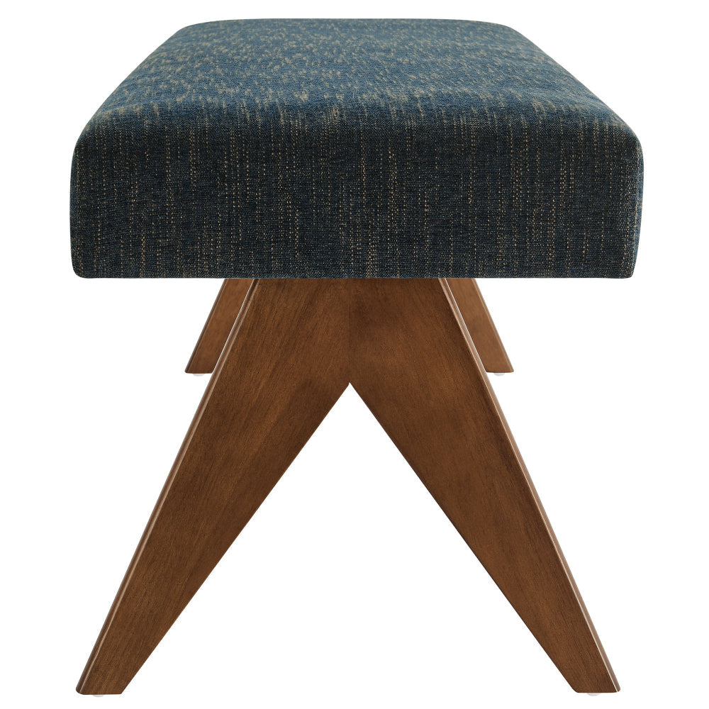 Modway Lyra 63 Inch Heathered Fabric Upholstered Bench in Azure