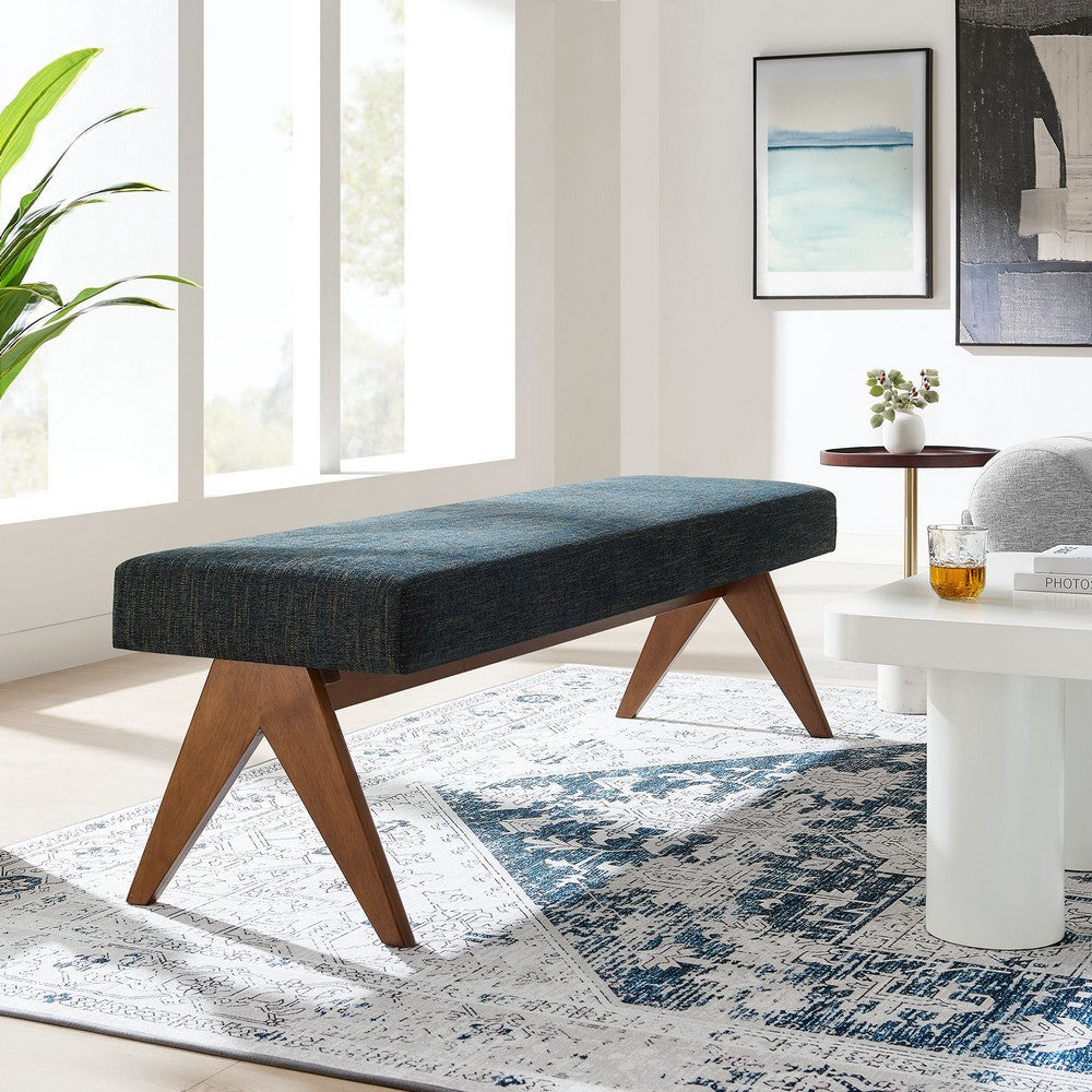 Modway Lyra 63 Inch Heathered Fabric Upholstered Bench in Azure
