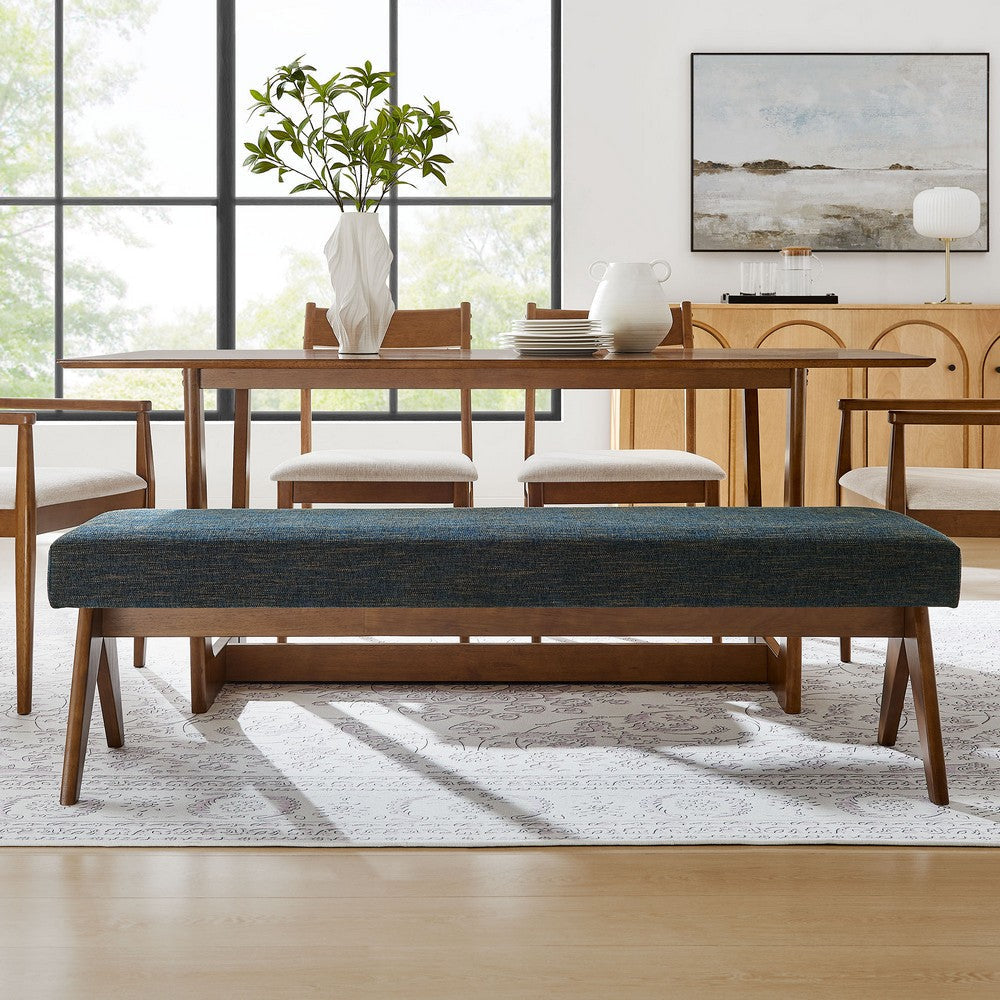 Modway Lyra 63 Inch Heathered Fabric Upholstered Bench in Azure
