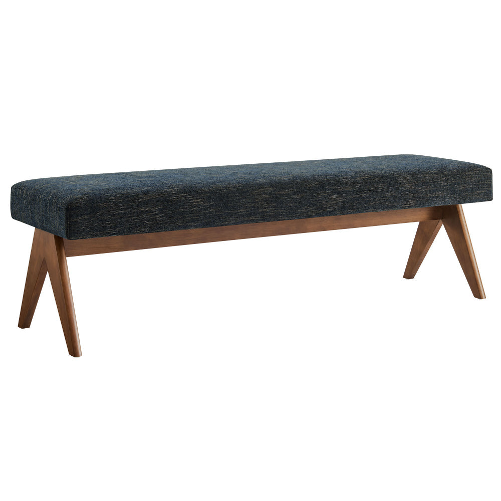 Modway Lyra 63 Inch Heathered Fabric Upholstered Bench in Azure