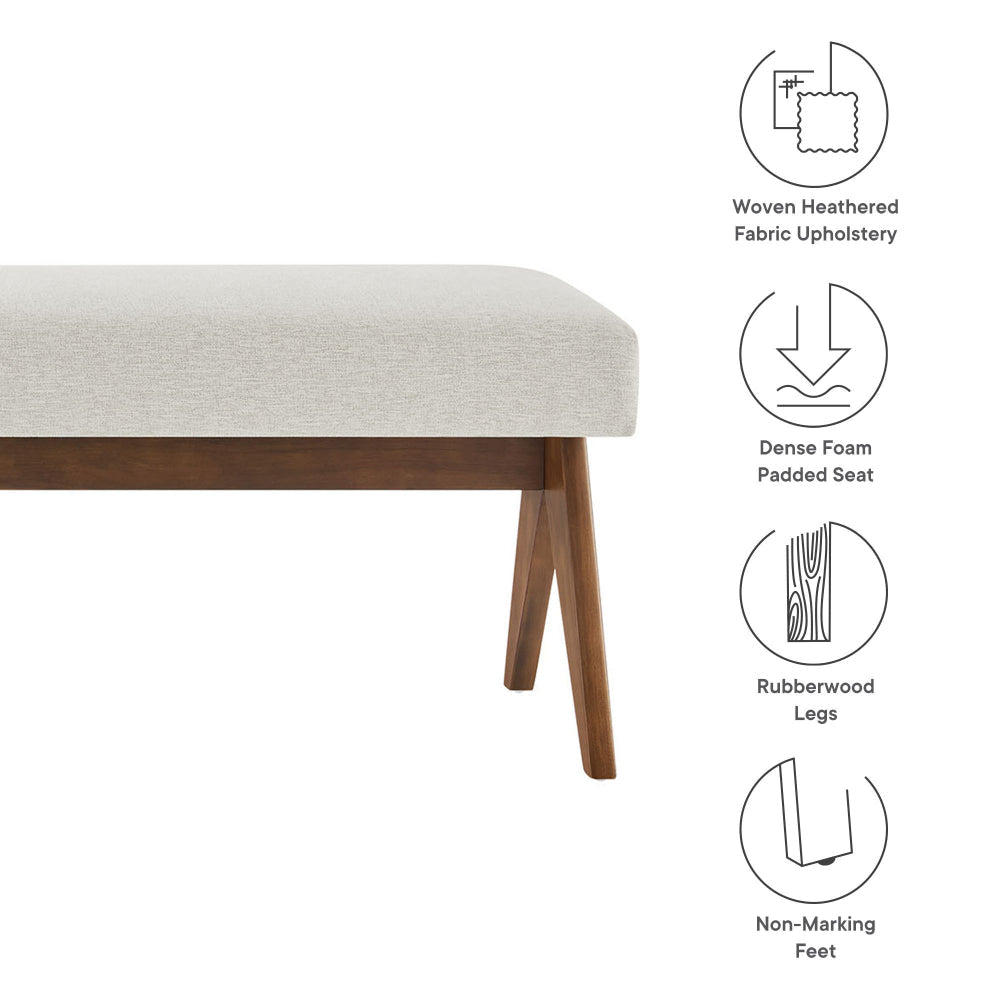 Modway Lyra 63 Inch Heathered Fabric Upholstered Bench in Ivory