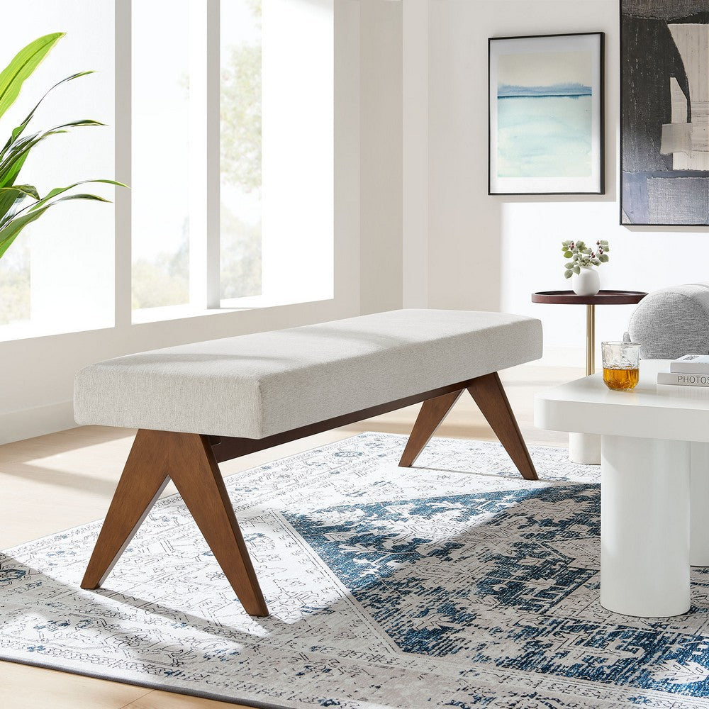 Modway Lyra 63 Inch Heathered Fabric Upholstered Bench in Ivory