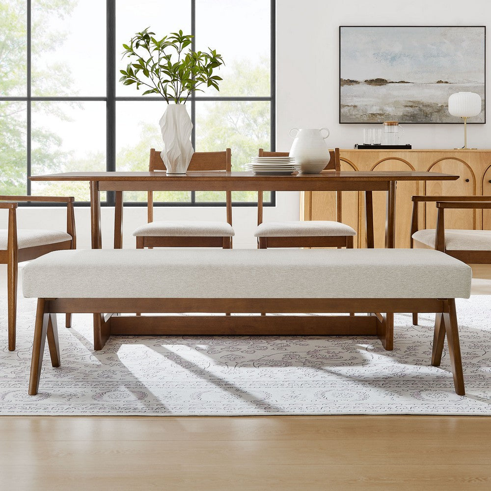 Modway Lyra 63 Inch Heathered Fabric Upholstered Bench in Ivory