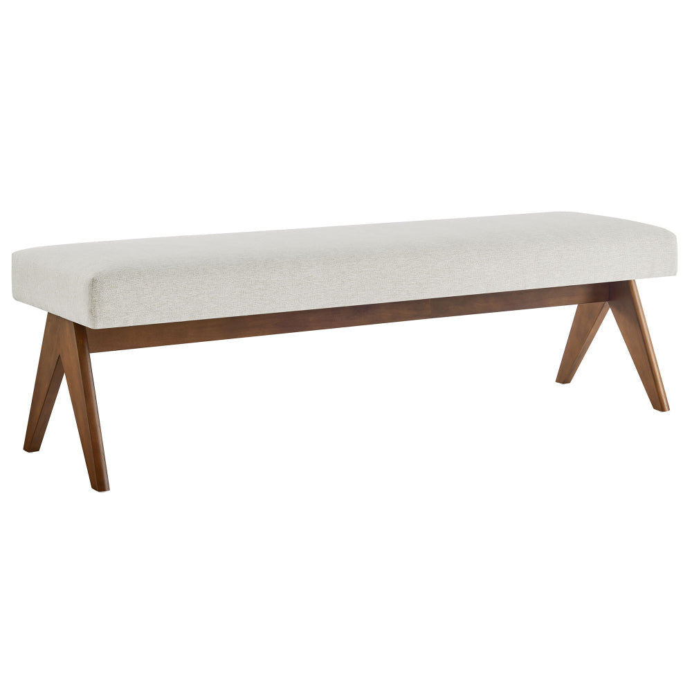 Modway Lyra 63 Inch Heathered Fabric Upholstered Bench in Ivory