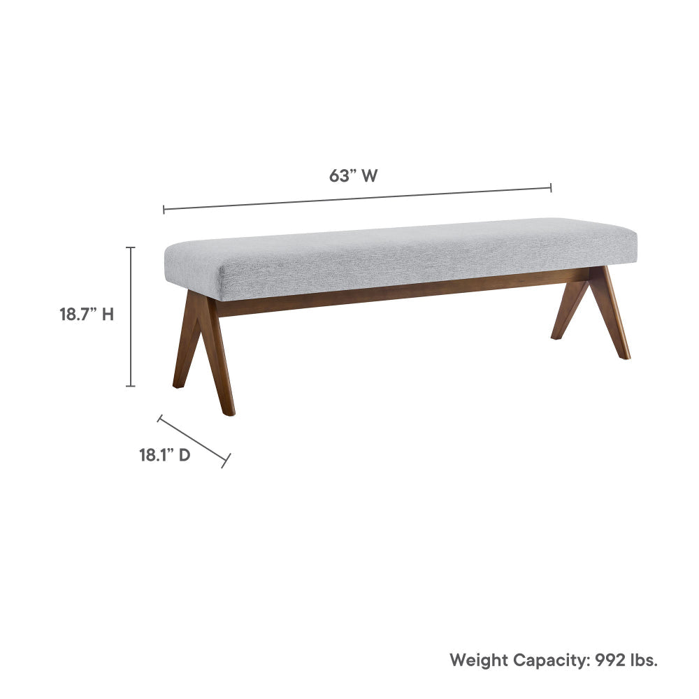 Modway Lyra 63 Inch Heathered Fabric Upholstered Bench in Light Gray