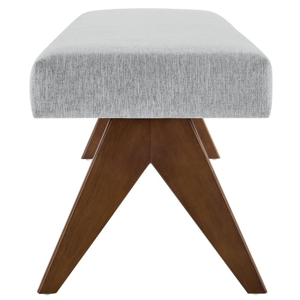 Modway Lyra 63 Inch Heathered Fabric Upholstered Bench in Light Gray