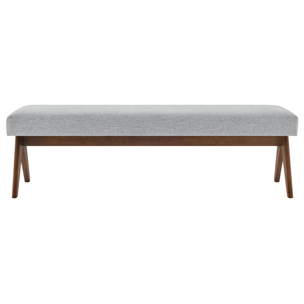 Modway Lyra 63 Inch Heathered Fabric Upholstered Bench in Light Gray