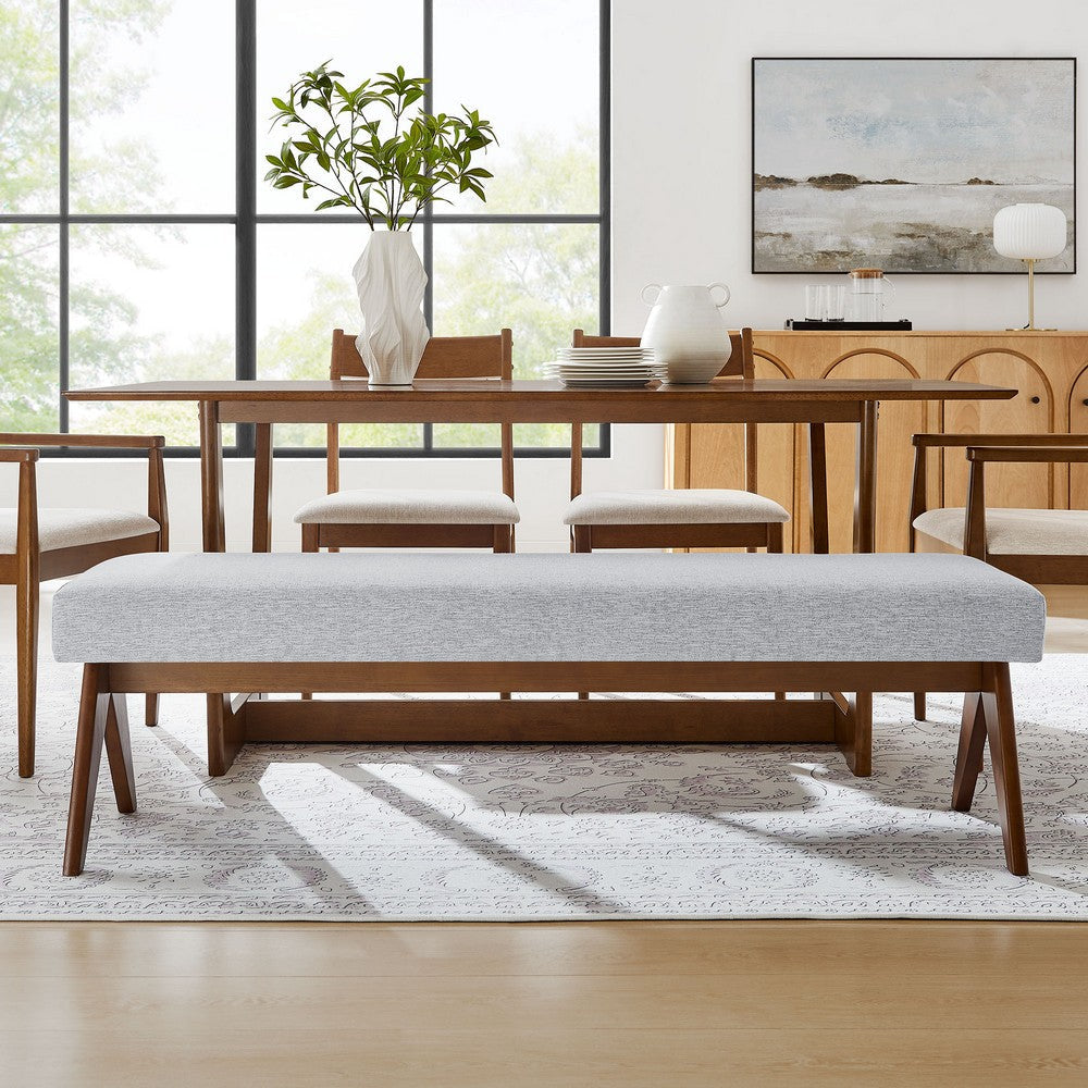 Modway Lyra 63 Inch Heathered Fabric Upholstered Bench in Light Gray