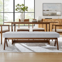 Modway Lyra 63 Inch Heathered Fabric Upholstered Bench in Light Gray