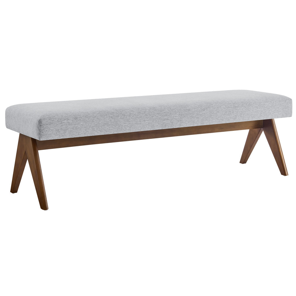 Modway Lyra 63 Inch Heathered Fabric Upholstered Bench in Light Gray