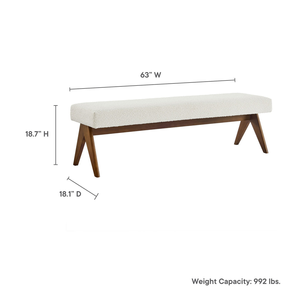 Modway Lyra 63 Inch Boucle Upholstered Bench in Ivory Boucle
