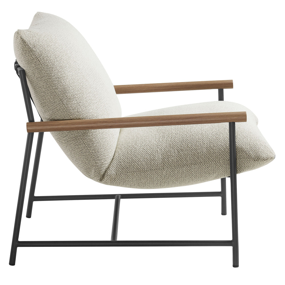 Modway Raya Outdoor Patio Boucle Sling Chair in Ivory - Comfy Sling Accent Chair - Metal Frame Lounge Chair with Removable Boucle Cushion