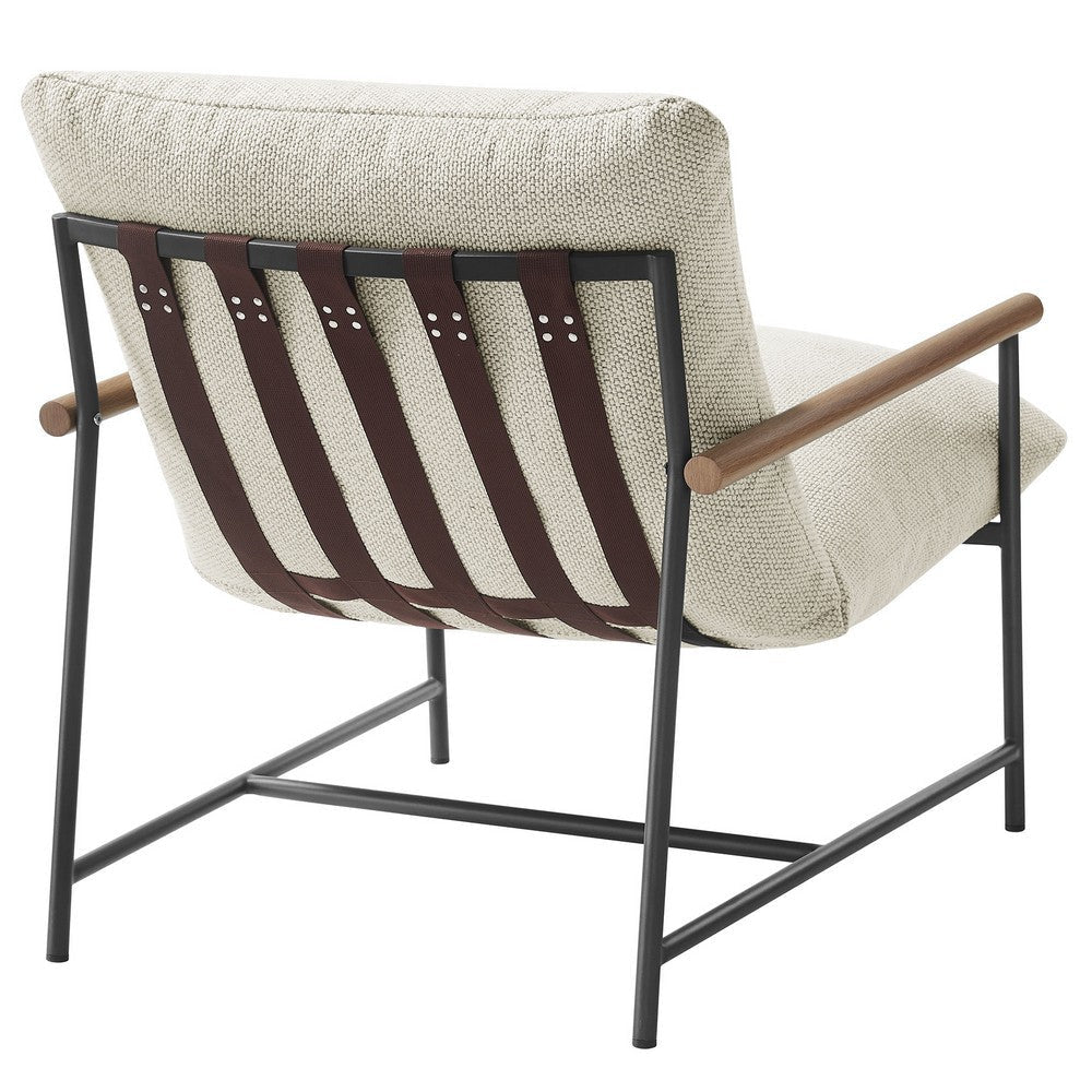 Modway Raya Outdoor Patio Boucle Sling Chair in Ivory - Comfy Sling Accent Chair - Metal Frame Lounge Chair with Removable Boucle Cushion
