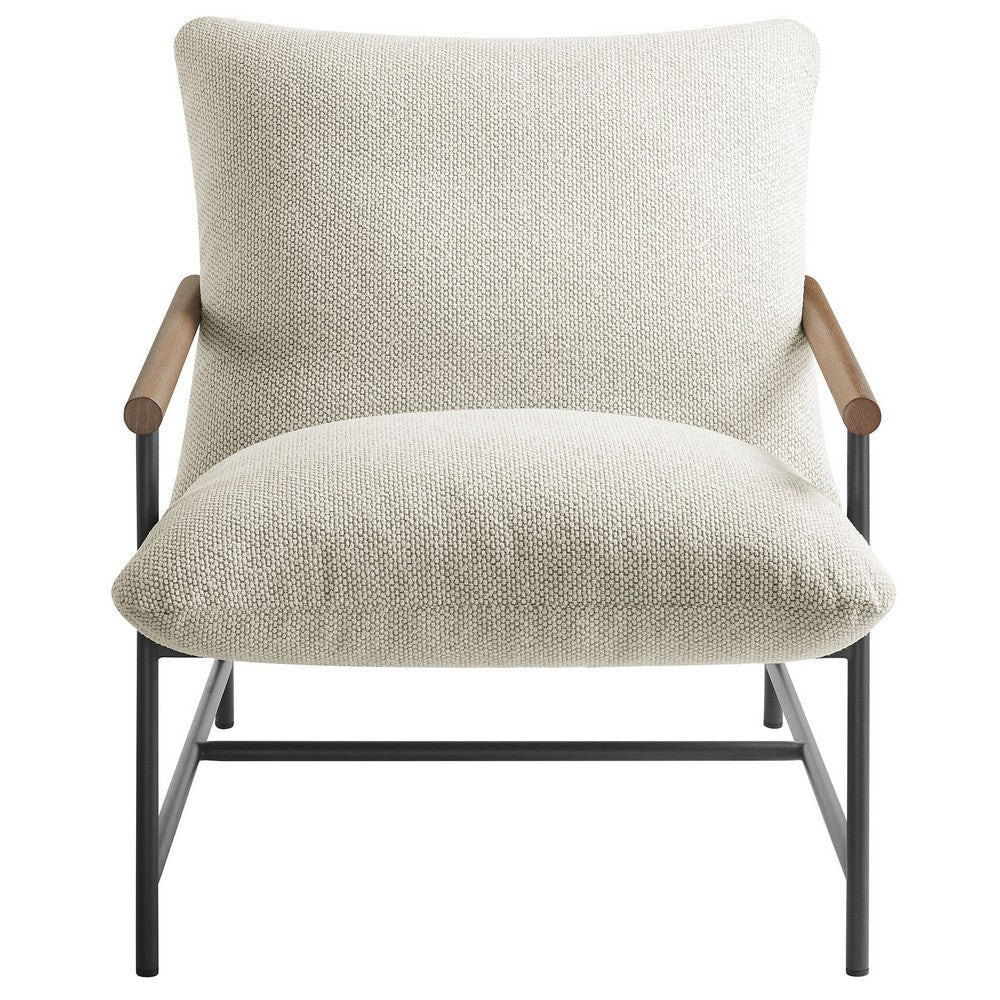 Modway Raya Outdoor Patio Boucle Sling Chair in Ivory - Comfy Sling Accent Chair - Metal Frame Lounge Chair with Removable Boucle Cushion