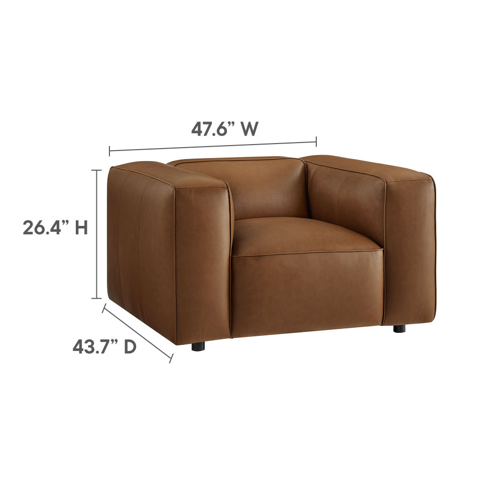 Modway Auren Vegan Leather Modular Armchair in Coffee - Faux Leather Club Chair - Mid Century Modern Single Sofa Chair - Oversized PU