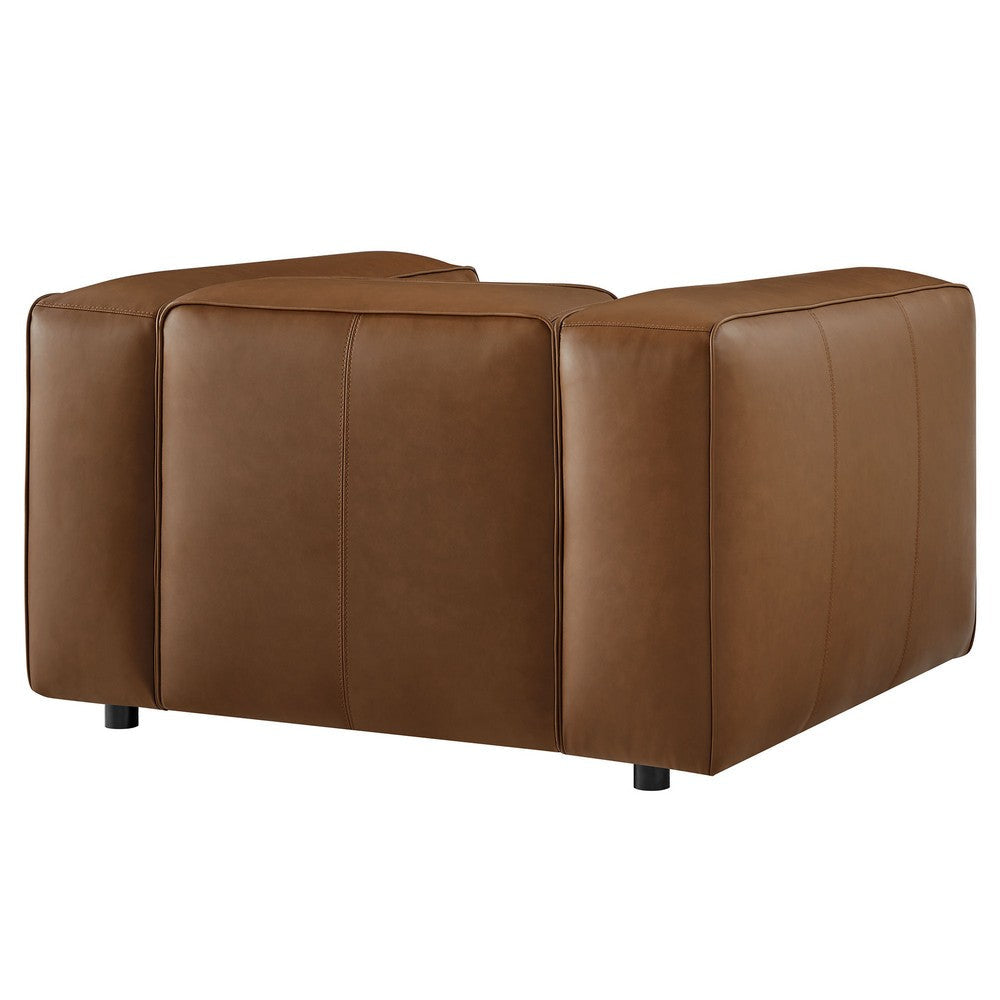 Modway Auren Vegan Leather Modular Armchair in Coffee - Faux Leather Club Chair - Mid Century Modern Single Sofa Chair - Oversized PU