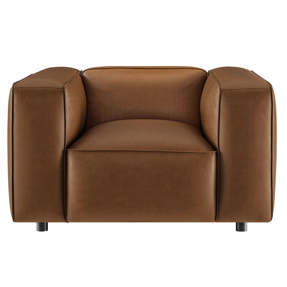 Modway Auren Vegan Leather Modular Armchair in Coffee - Faux Leather Club Chair - Mid Century Modern Single Sofa Chair - Oversized PU