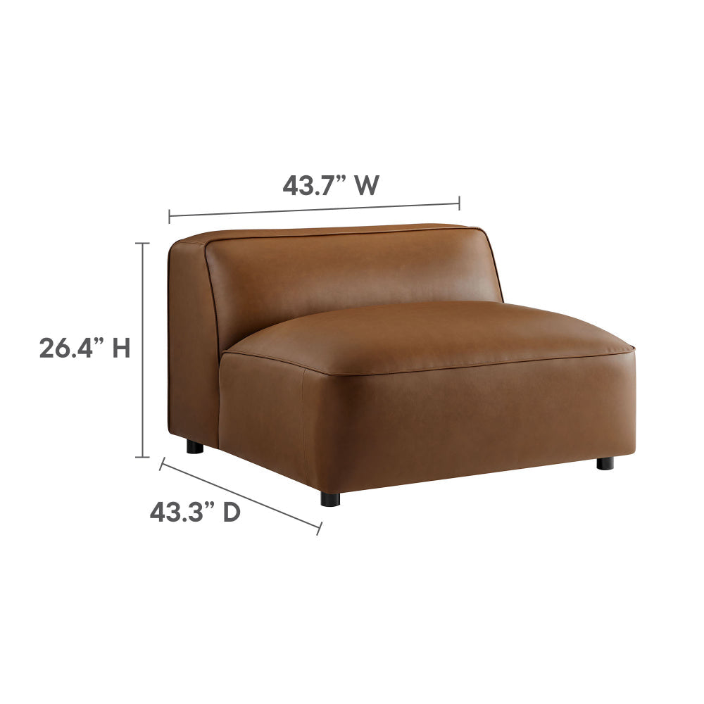Modway Auren Vegan Leather Modular Armless Chair in Coffee - Faux Leather Slipper Chair - Mid Century Modern Single Sofa Chair - Oversized