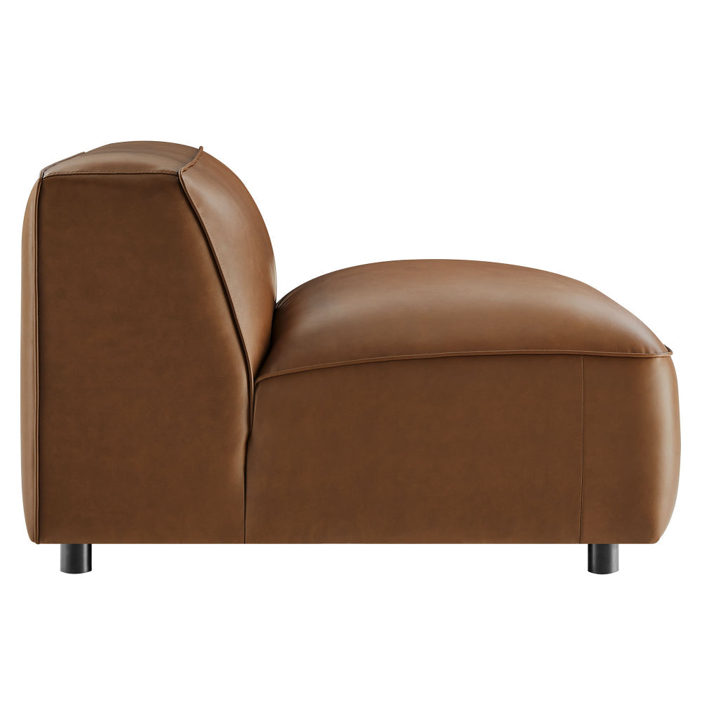 Modway Auren Vegan Leather Modular Armless Chair in Coffee - Faux Leather Slipper Chair - Mid Century Modern Single Sofa Chair - Oversized