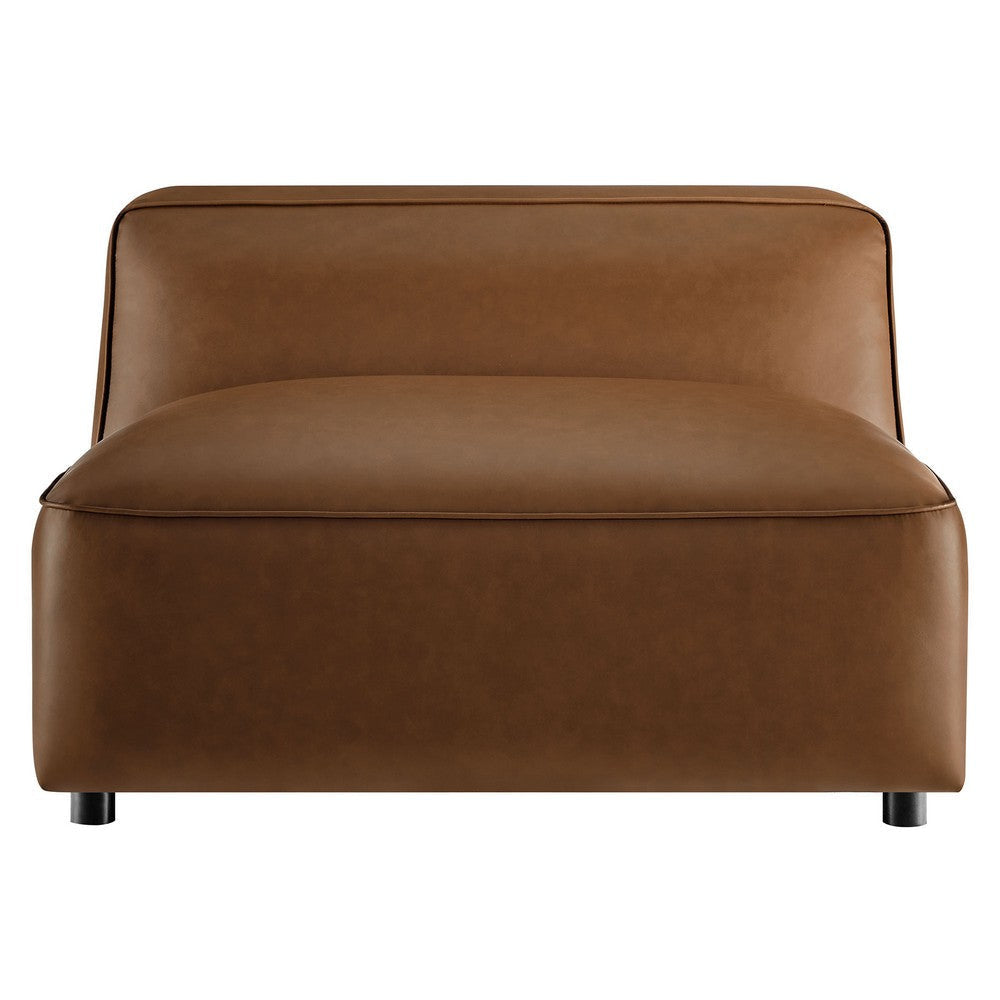 Modway Auren Vegan Leather Modular Armless Chair in Coffee - Faux Leather Slipper Chair - Mid Century Modern Single Sofa Chair - Oversized