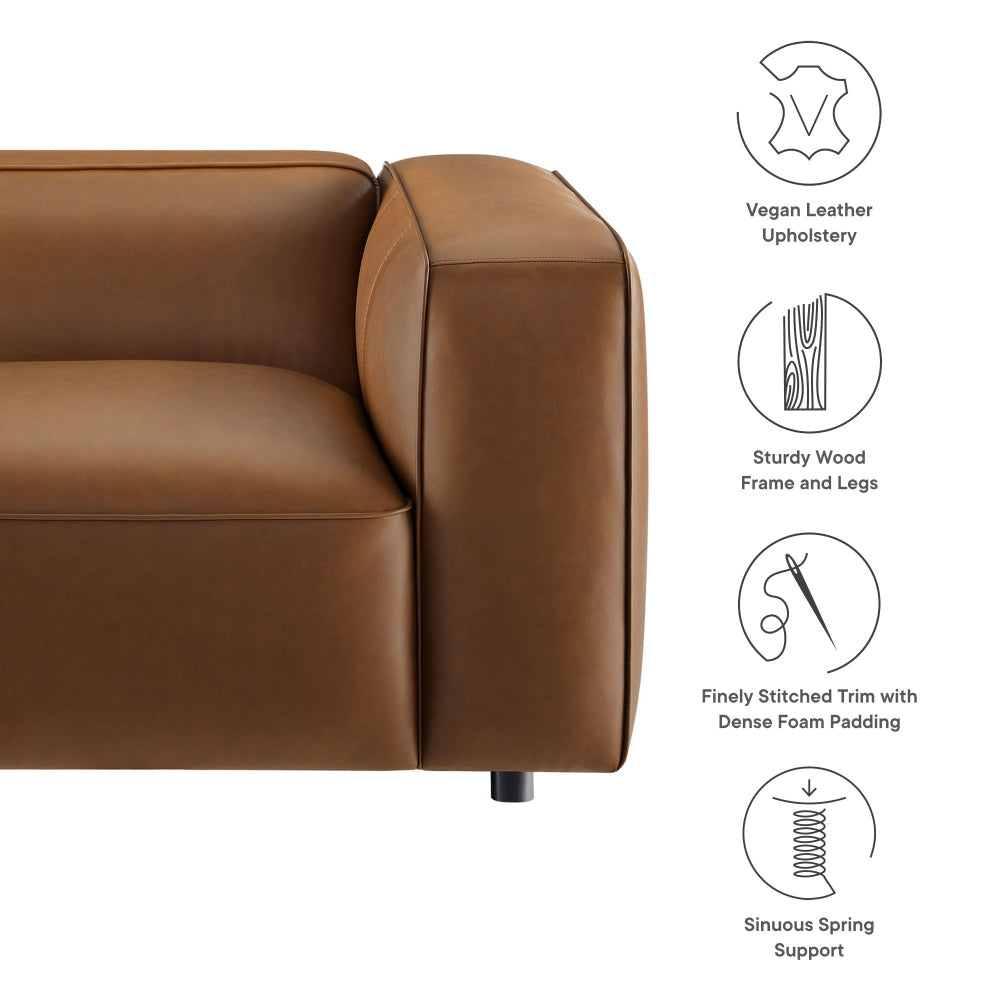 Modway Auren Vegan Leather Right Modular Armchair in Coffee - Faux Leather Right Arm Facing Sectional Chair - Mid Century Modern Single