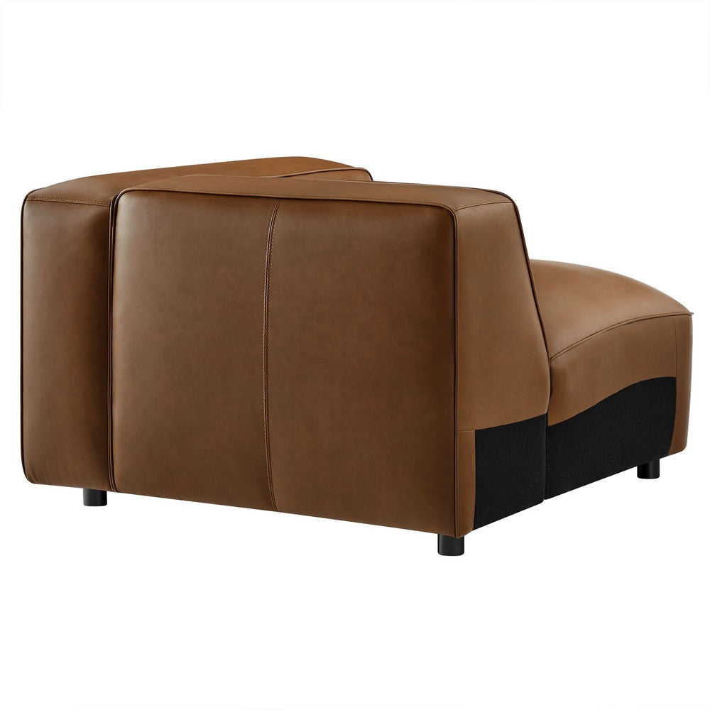 Modway Auren Vegan Leather Right Modular Armchair in Coffee - Faux Leather Right Arm Facing Sectional Chair - Mid Century Modern Single