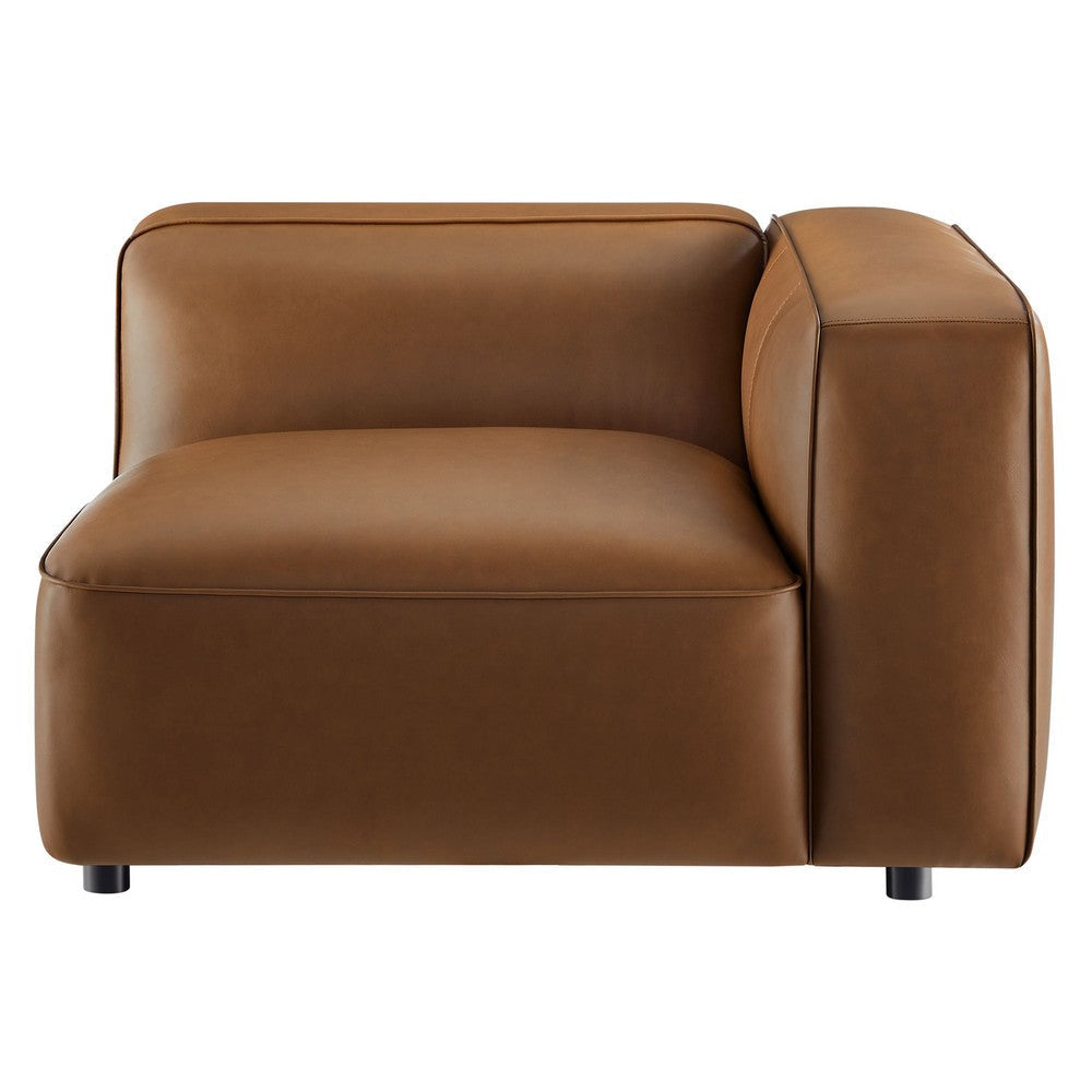 Modway Auren Vegan Leather Right Modular Armchair in Coffee - Faux Leather Right Arm Facing Sectional Chair - Mid Century Modern Single
