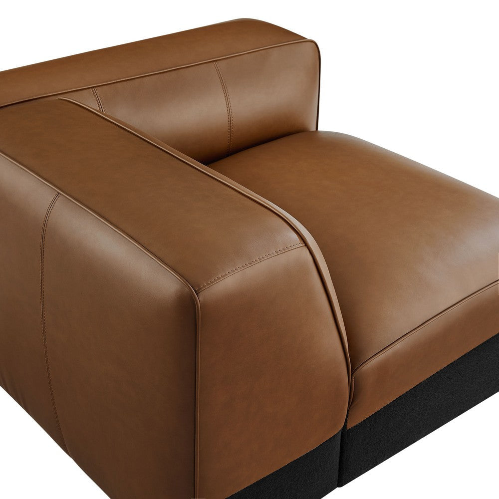 Modway Auren Vegan Leather Right Modular Armchair in Coffee - Faux Leather Right Arm Facing Sectional Chair - Mid Century Modern Single