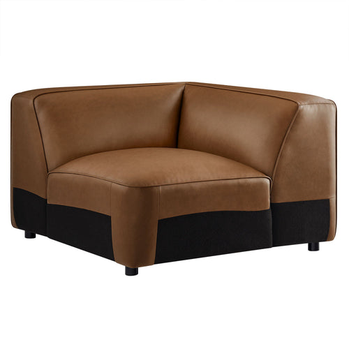 Modway Auren Vegan Leather Corner Modular Chair in Coffee - Mid Century Modern Faux Leather Corner Sectional Couch - Living Room Armless PU Leather Single Sofa Chair