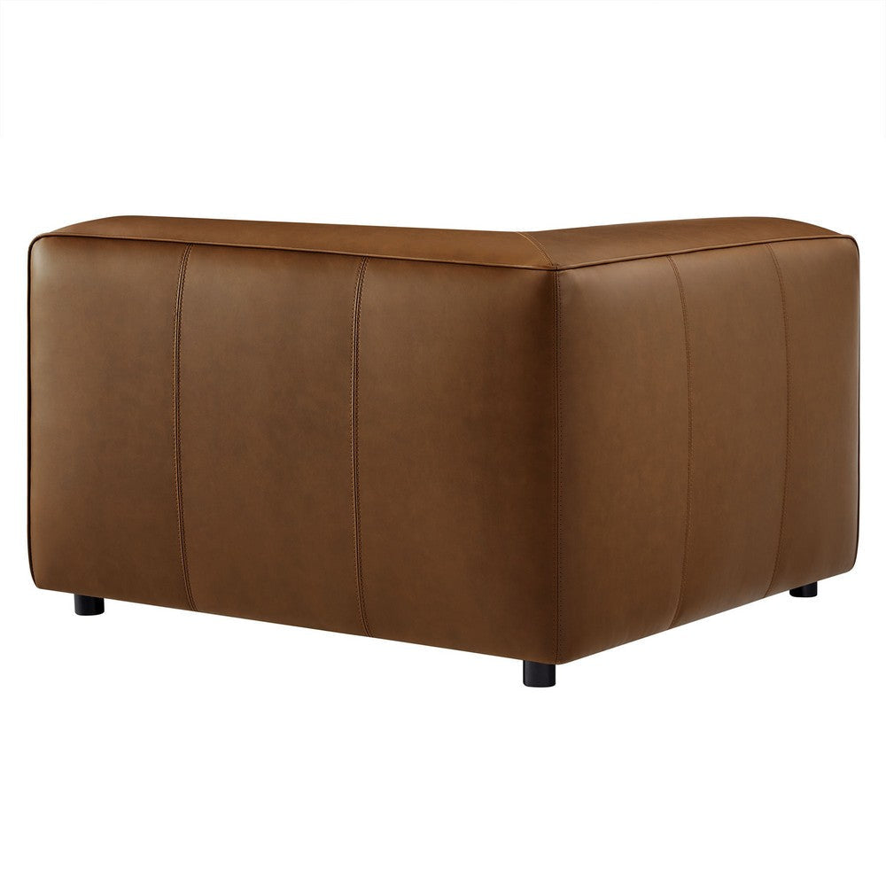 Modway Auren Vegan Leather Corner Modular Chair in Coffee - Mid Century Modern Faux Leather Corner Sectional Couch - Living Room Armless PU
