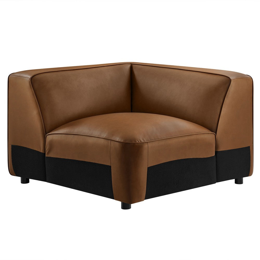 Modway Auren Vegan Leather Corner Modular Chair in Coffee - Mid Century Modern Faux Leather Corner Sectional Couch - Living Room Armless PU