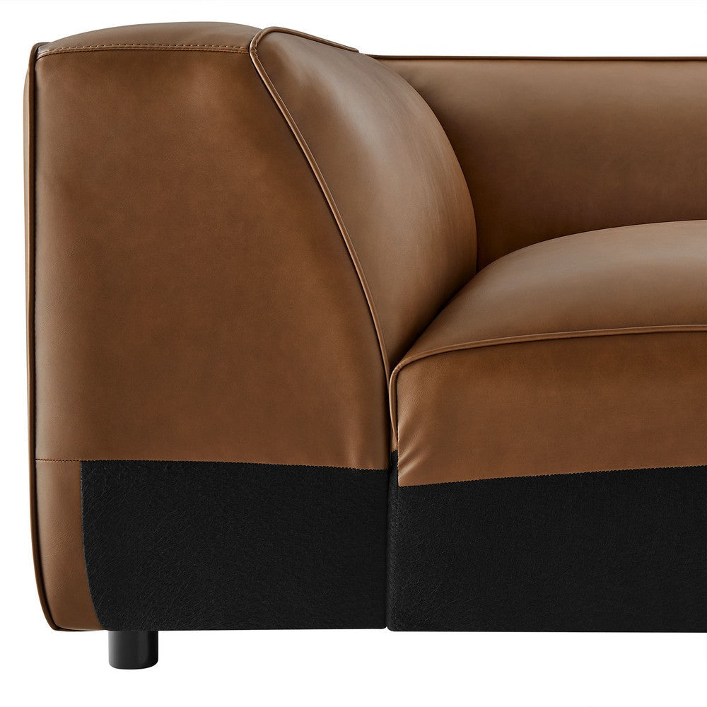 Modway Auren Vegan Leather Corner Modular Chair in Coffee - Mid Century Modern Faux Leather Corner Sectional Couch - Living Room Armless PU