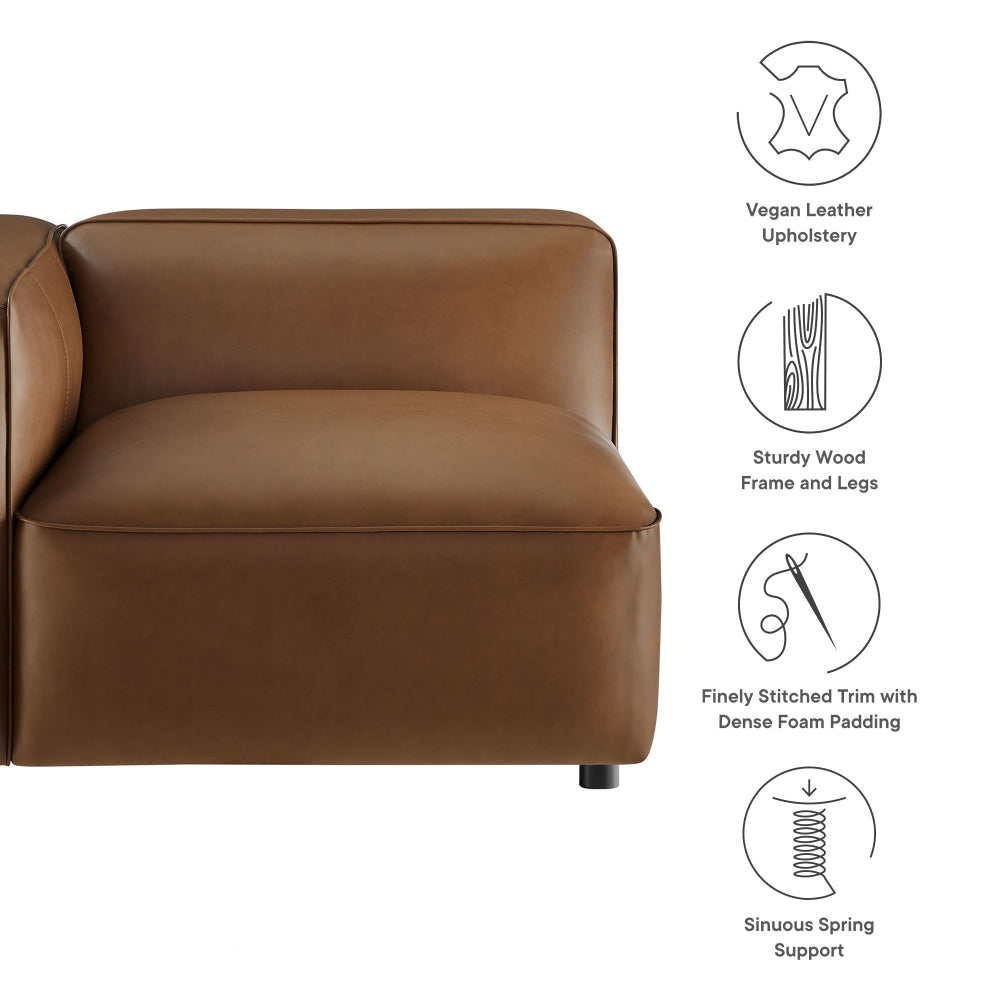 Modway Auren Vegan Leather Left Modular Armchair in Coffee - Faux Leather Left Arm Facing Sectional Chair - Mid Century Modern Single Sofa