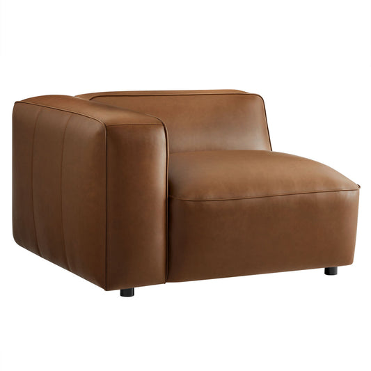 Modway Auren Vegan Leather Left Modular Armchair in Coffee - Faux Leather Left Arm Facing Sectional Chair - Mid Century Modern Single Sofa Chair - Living Room Oversized PU Leather Chair