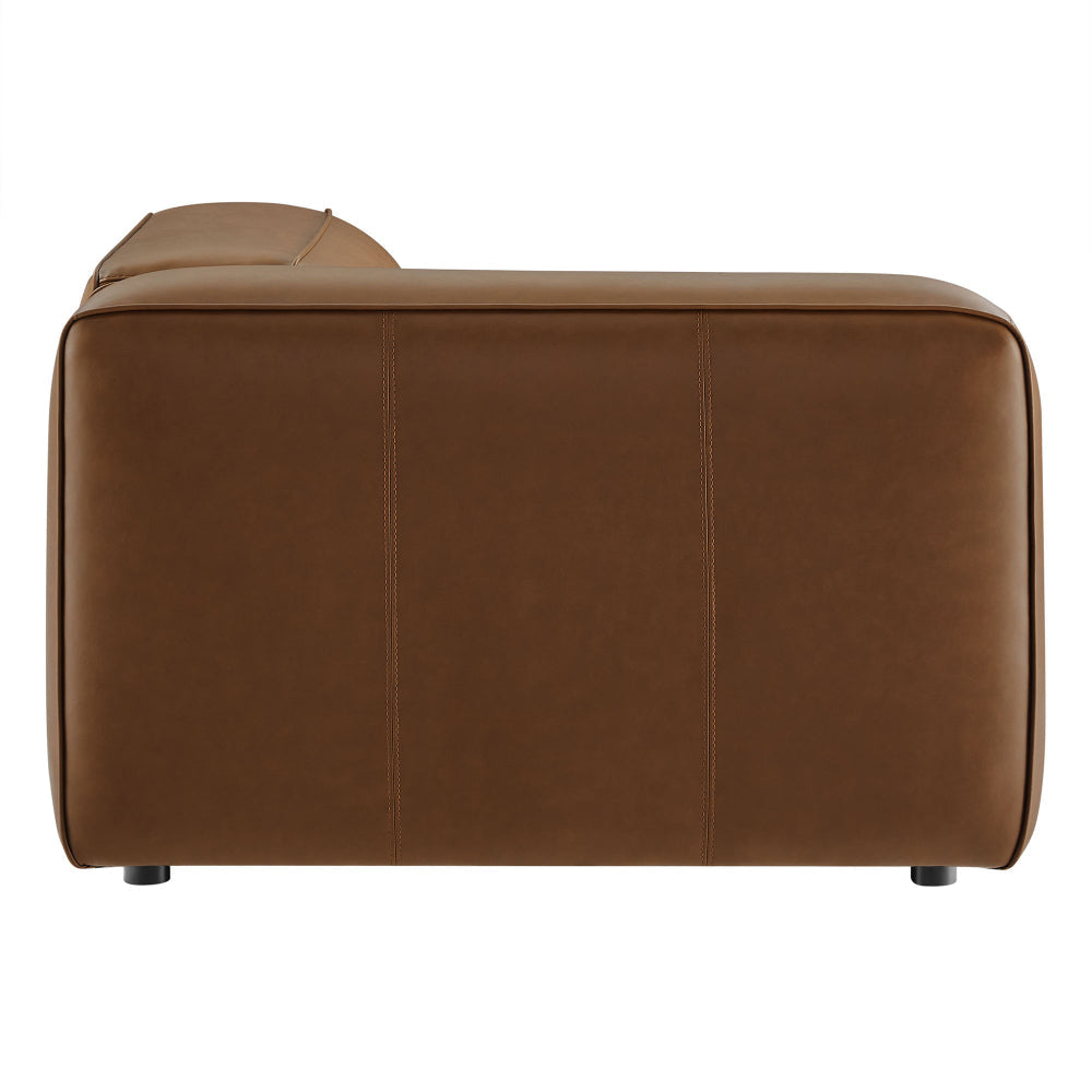 Modway Auren Vegan Leather Left Modular Armchair in Coffee - Faux Leather Left Arm Facing Sectional Chair - Mid Century Modern Single Sofa