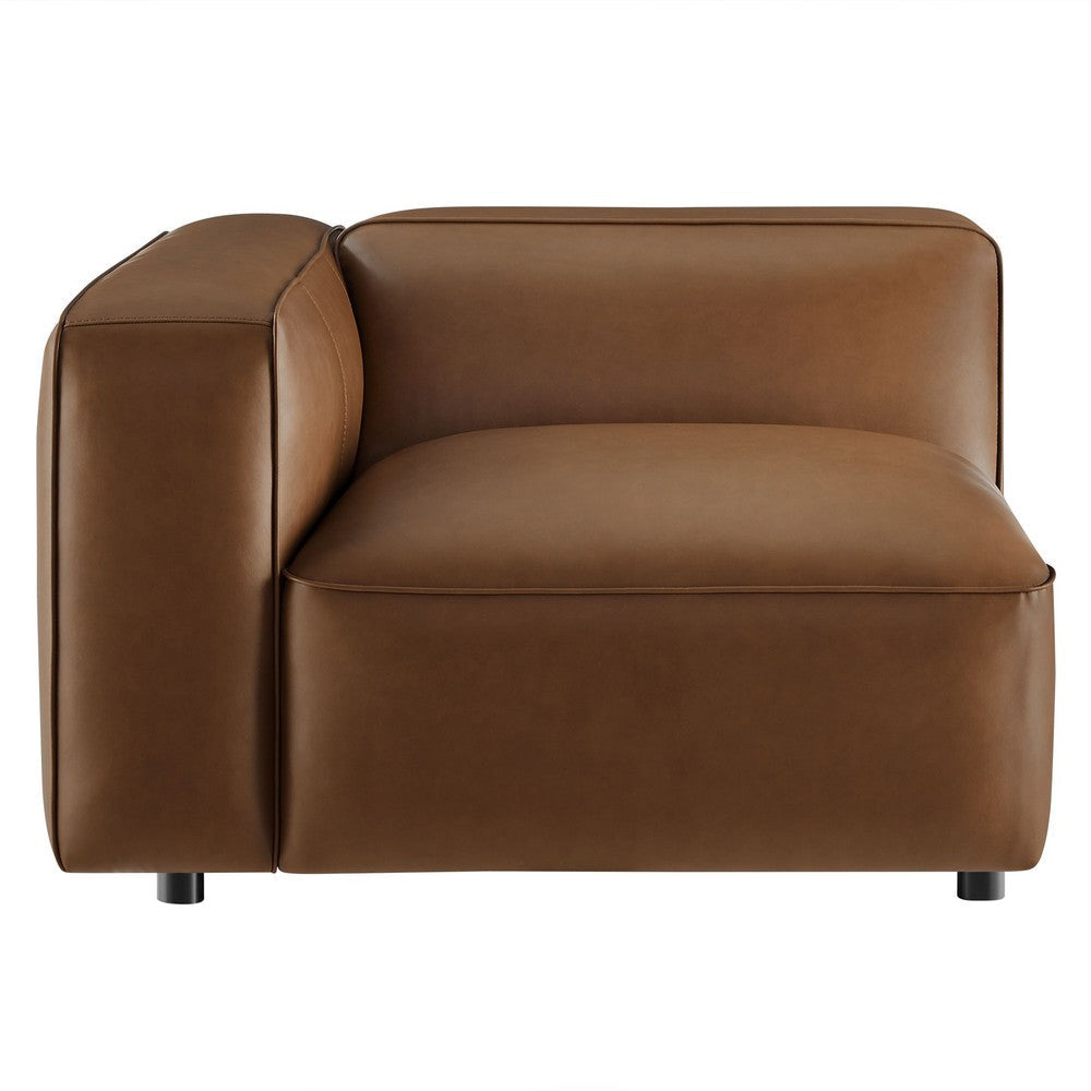 Modway Auren Vegan Leather Left Modular Armchair in Coffee - Faux Leather Left Arm Facing Sectional Chair - Mid Century Modern Single Sofa