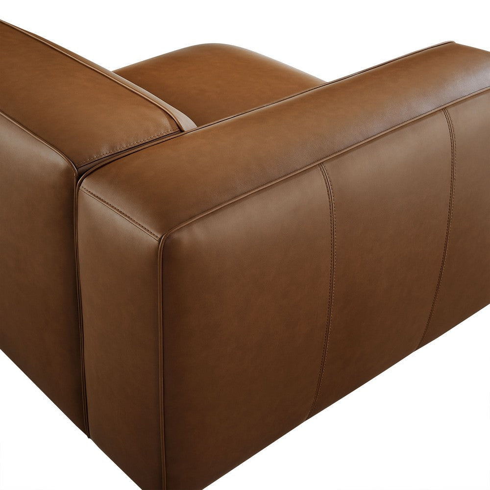 Modway Auren Vegan Leather Left Modular Armchair in Coffee - Faux Leather Left Arm Facing Sectional Chair - Mid Century Modern Single Sofa