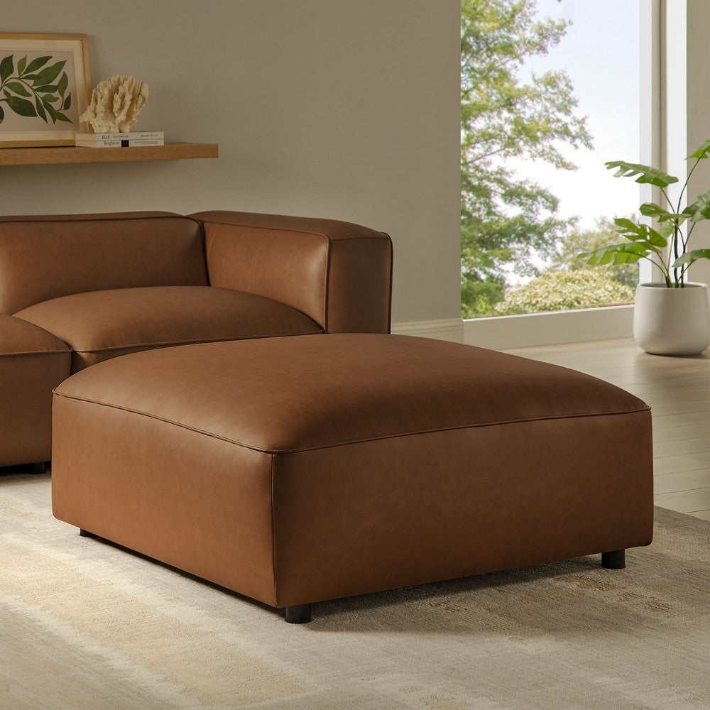 Modway Auren Vegan Leather Ottoman in Coffee - Large Square Faux Leather Foot Rest - Oversized Ottoman Seat for Living Room, Apartment, Loft